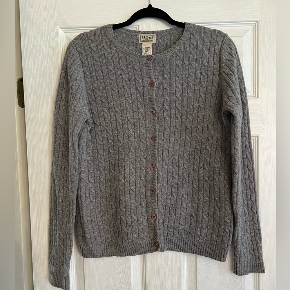 L.L. Bean Gray Cable Knit Cardigan